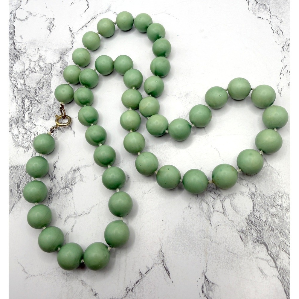 Light Green Beaded Necklace 24" Round Resin Beads 11mm Classic